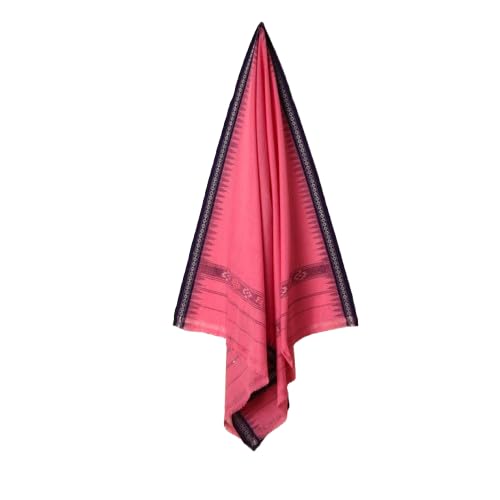  Traditional Handloom Cotton Gamcha, with Decorative Border, Geometric Pattern (Pink) - Gamcha by Utkal Handlooms