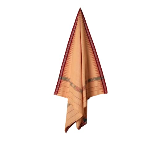 Traditional Handloom Cotton Gamcha, with Decorative Border, Geometric Pattern (Orange) - Gamcha by Utkal Handlooms