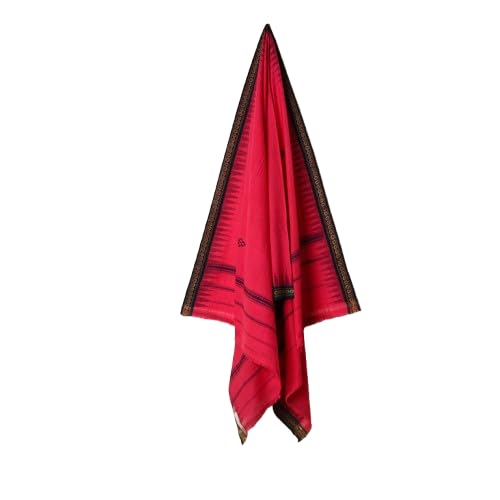 Traditional Handloom Cotton Gamcha, with Decorative Border, Geometric Pattern (Red) - Gamcha by Utkal Handlooms