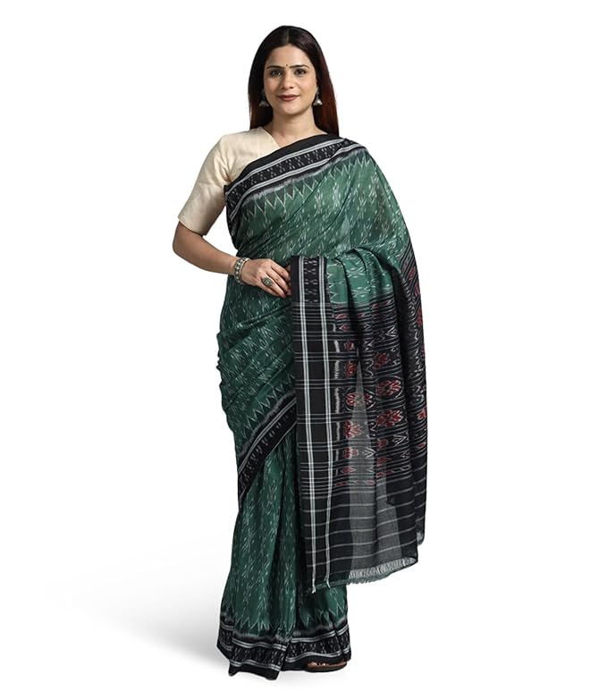 Odisha Sambalpuri Handloom Ikat Women's Cotton Saree Traditional Double Ikat Weaving Floral and Rich Cultural Ethnic Saree Without - Saree by Utkal Handlooms
