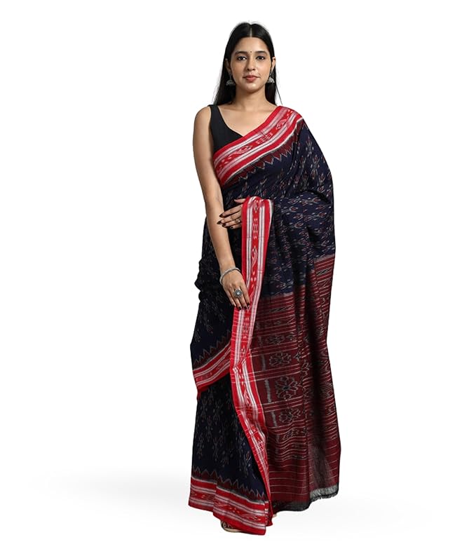Odisha Sambalpuri Handloom Ikat Women's Cotton Saree Traditional Craftsmanship Double Ikat Weaving Floral and Rich Cultural Handmade Ethnic Saree for Women - Saree by Utkal Handlooms