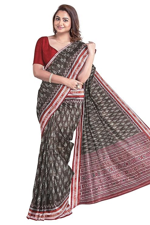 Odisha Sambalpuri Handloom Ikat Women's Cotton Saree, Utkal Handloom Handmade Pure Cotton Khandua Saree, Ikkat Orissa Traditional Handloom Saree Without Blouse - Saree by Utkal Handlooms