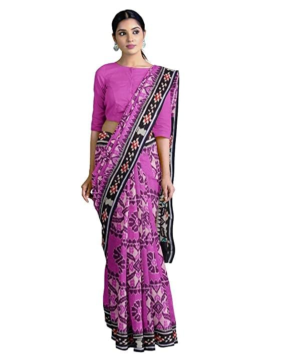 Odisha Sambalpuri Handloom Ikat Women's Cotton Saree, Utkal Handloom Handmade Pure Cotton Khandua Saree, Ikkat Orissa Traditional Handloom Saree without Blouse - Saree by Utkal Handlooms