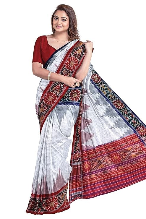 Odisha Sambalpuri Handloom Ikat Women's Cotton Saree, Utkal Handloom Handmade Pure Cotton Khandua Saree, Ikkat Orissa Traditional Handloom Saree Without Blouse - Saree by Utkal Handlooms