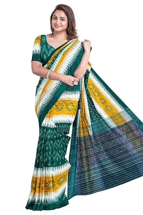 Odisha Sambalpuri Handloom Ikat Women's Cotton Saree, Utkal Handloom Handmade Pure Cotton Khandua Saree, Ikkat Orissa Traditional Handloom Saree Without Blouse - Saree by Utkal Handlooms