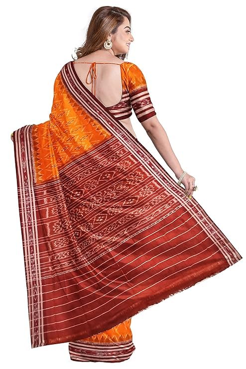 Odisha Sambalpuri Handloom Ikat Women's Cotton Saree, Utkal Handloom Handmade Pure Cotton Khandua Saree, Ikkat Orissa Traditional Handloom Saree Without Blouse - Saree by Utkal Handlooms
