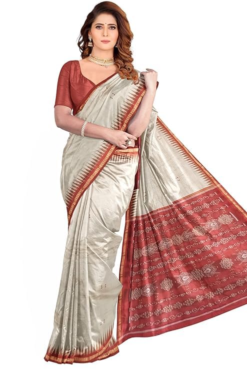 Odisha Sambalpuri Handloom Ikat Women's Cotton Saree Traditional Craftsmanship Double Ikat Weaving Floral and Rich Cultural Heritage (M-25) - Saree by Utkal Handlooms