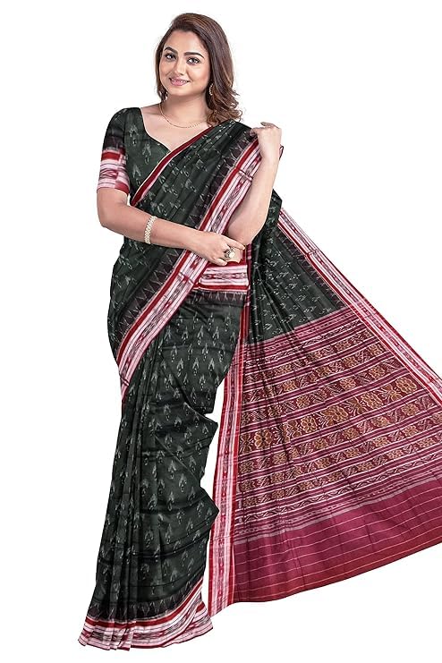 Odisha Sambalpuri Handloom Ikat Women's Cotton Saree, Utkal Handloom Handmade Pure Cotton Khandua Saree, Ikkat Orissa Traditional Handloom Saree Without Blouse - Saree by Utkal Handlooms