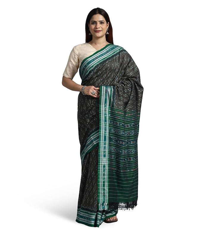 Odisha Sambalpuri Handloom Ikat Women's Cotton Saree Traditional Double Ikat Weaving Floral and Rich Cultural Ethnic Saree Without Blouse - Saree by Utkal Handlooms