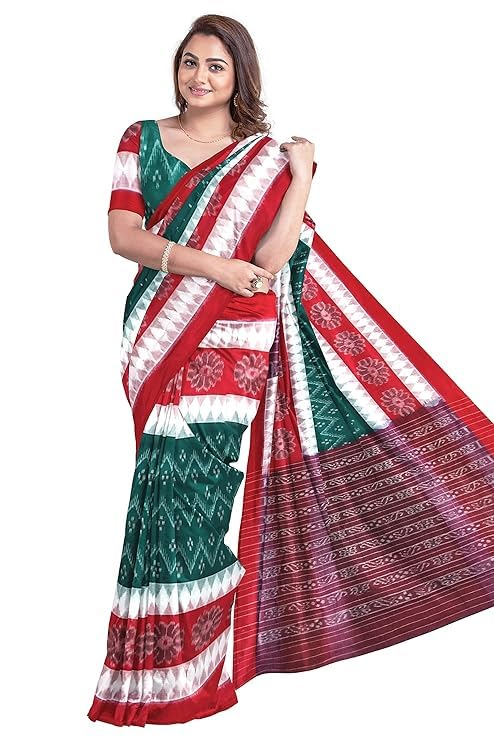 Odisha Sambalpuri Handloom Ikat Women's Cotton Saree, Utkal Handloom Handmade Pure Cotton Khandua Saree, Ikkat Orissa Traditional Handloom Saree Without Blouse - Saree by Utkal Handlooms