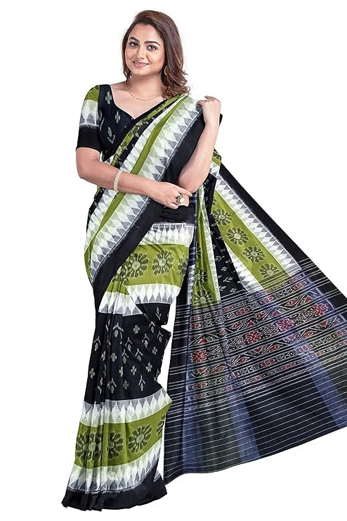 Odisha Sambalpuri Handloom Ikat Women's Cotton Saree, Utkal Handloom Handmade Pure Cotton Khandua Saree, Ikkat Orissa Traditional Handloom Saree Without Blouse - Saree by Utkal Handlooms