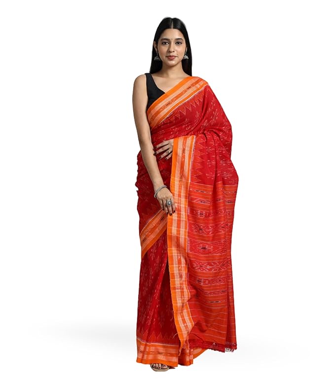 Odisha Sambalpuri Handloom Ikat Women's Cotton Saree Traditional Craftsmanship Double Ikat Weaving Floral and Rich Cultural Handmade Ethnic Saree for Women - Saree by Utkal Handlooms
