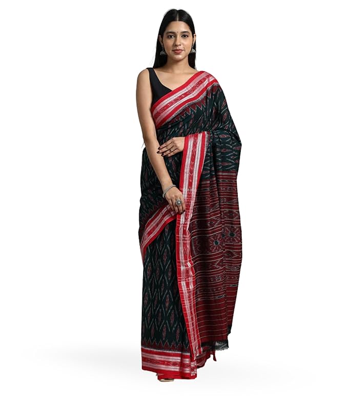 Odisha Sambalpuri Handloom Ikat Women's Cotton Saree Traditional Craftsmanship Double Ikat Weaving Floral and Rich Cultural Handmade Ethnic Saree for Women - Saree by Utkal Handlooms