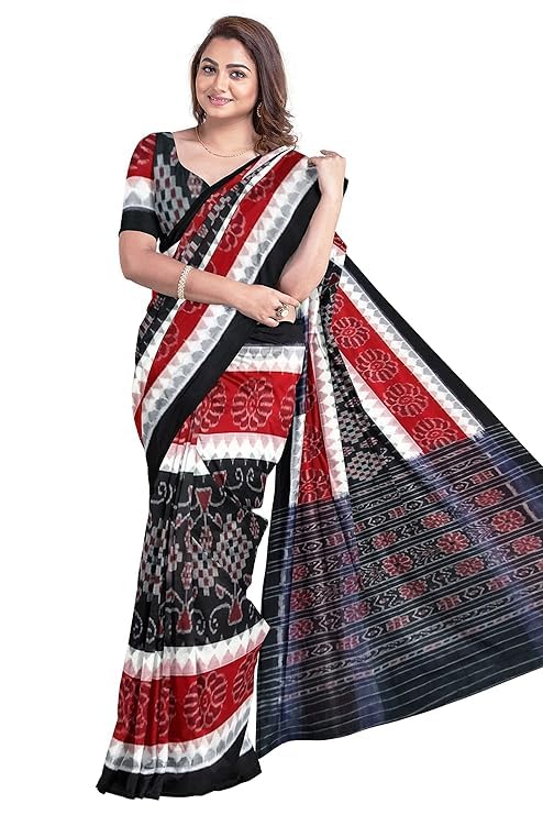 Odisha Sambalpuri Handloom Ikat Women's Cotton Saree, Utkal Handloom Handmade Pure Cotton Khandua Saree, Ikkat Orissa Traditional Handloom Saree Without Blouse - Saree by Utkal Handlooms