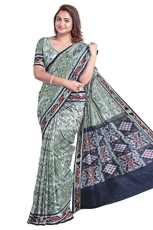 Odisha Sambalpuri Handloom Ikat Women's Cotton Saree, Utkal Handloom Handmade Pure Cotton Khandua Saree, Ikkat Orissa Traditional Handloom Saree without Blouse - Saree by Utkal Handlooms