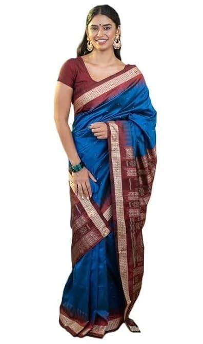 Utkal Handloom Handmade Pure Bomkai Silk Saree Khandua Natural Silk Ikkat Sambalpuri Saree For Women/Ethnic Wear/Traditonal Saree/Handloom Saree With Regular Fit Blouse Piece - Saree by Utkal Handlooms