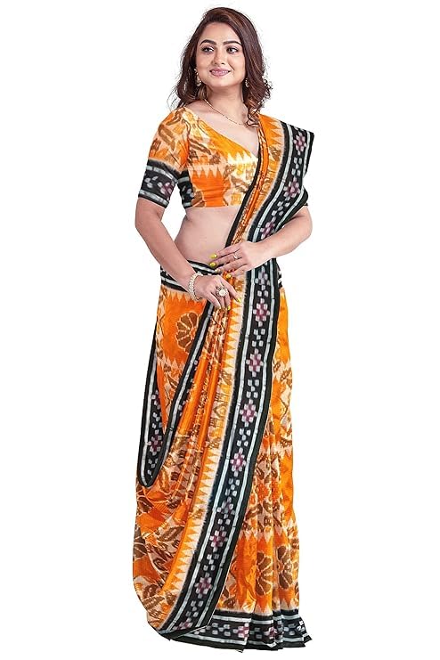 Odisha Sambalpuri Handloom Ikat Women's Cotton Saree, Utkal Handloom Handmade Pure Cotton Khandua Saree, Ikkat Orissa Traditional Handloom Saree without Blouse - Saree by Utkal Handlooms