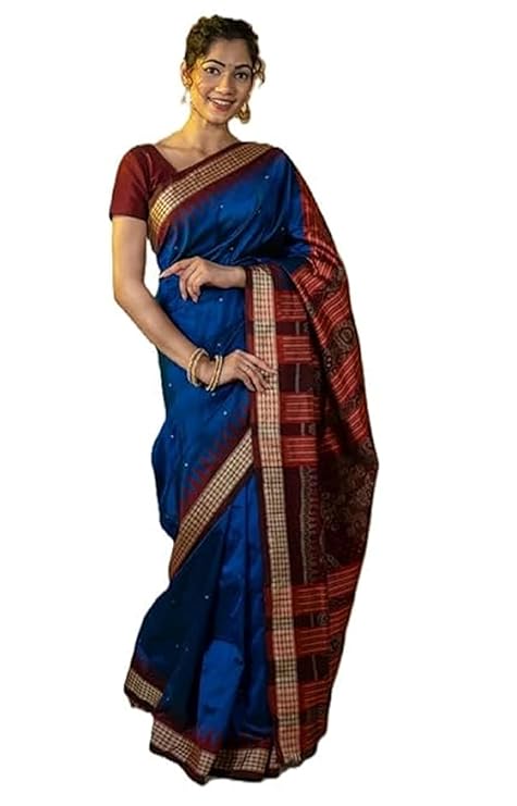 Handmade Pure Bomkai Silk Saree Khandua Natural Silk Ikkat Sambalpuri Saree For Women/Ethnic Wear/Traditonal Saree/Handloom Saree With Regular Fit Blouse Piece - Saree by Utkal Handlooms