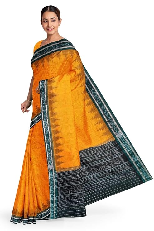 Odisha Sambalpuri Handloom Ikat Women's Cotton Saree, Odisha Handloom Handmade Pure Cotton Khandua Saree, Ikkat Orissa Traditional Handloom Saree Without Blouse CK39 - Saree by Utkal Handlooms