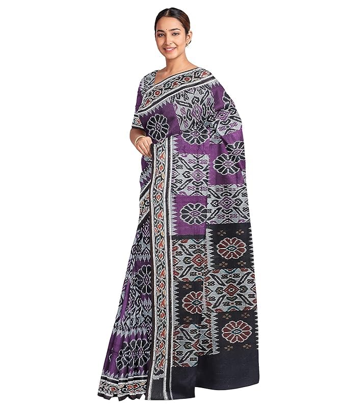 Odisha Sambalpuri Handloom Ikat Women's Cotton Saree, Odisha Handloom Handmade Pure Cotton Khandua Saree, Ikkat Orissa Traditional Handloom Saree without Blouse - Saree by Utkal Handlooms