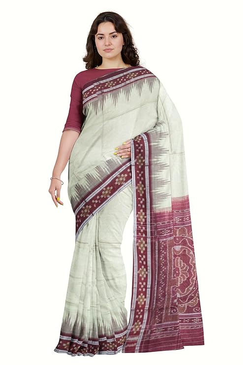 Odisha Sambalpuri Handloom Ikat Women's Cotton Saree Traditional Craftsmanship Double Ikat Weaving Floral and Rich Cultural Heritage (M-29) - Saree by Utkal Handlooms