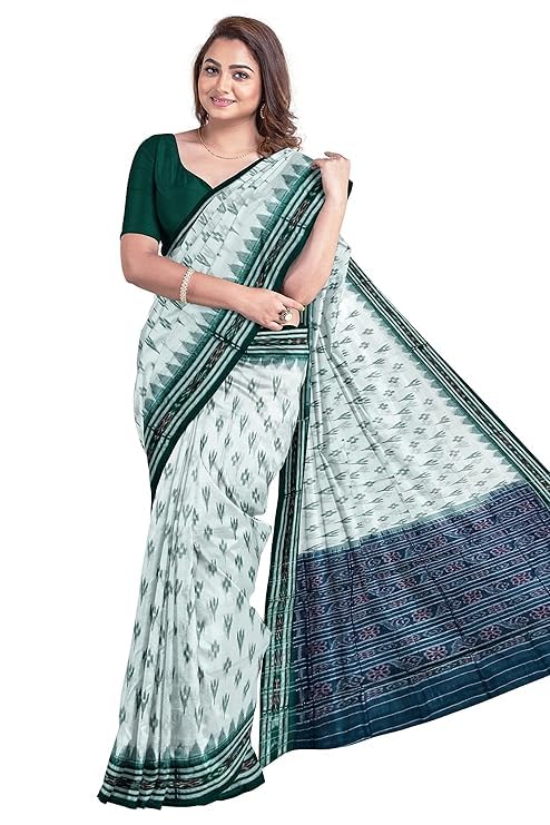 Odisha Sambalpuri Handloom Ikat Women's Cotton Saree, Utkal Handloom Handmade Pure Cotton Khandua Saree, Ikkat Orissa Traditional Handloom Saree Without Blouse - Saree by Utkal Handlooms