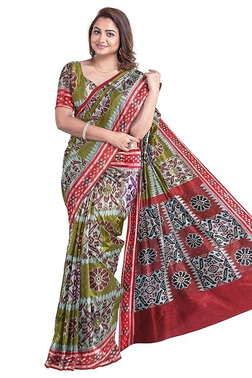 Odisha Sambalpuri Handloom Ikat Women's Cotton Saree, Utkal Handloom Handmade Pure Cotton Khandua Saree, Ikkat Orissa Traditional Handloom Saree without Blouse - Saree