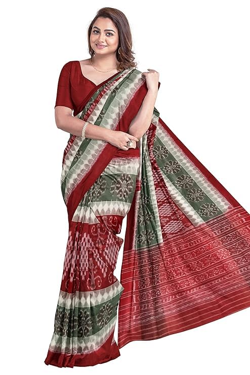 Odisha Sambalpuri Handloom Ikat Women's Cotton Saree, Utkal Handloom Handmade Pure Cotton Khandua Saree, Ikkat Orissa Traditional Handloom Saree Without Blouse - Saree