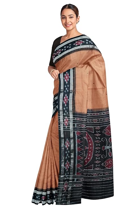 Odisha Sambalpuri Handloom Ikat Women's Cotton Saree Traditional Craftsmanship Double Ikat Weaving Floral and Rich Cultural Heritage (M-20) - Saree
