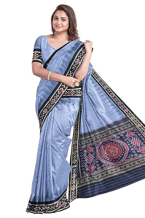 Odisha Sambalpuri Handloom Ikat Women's Cotton Saree Traditional Craftsmanship Double Ikat Weaving Floral and Rich Cultural Heritage (M-2) - Saree