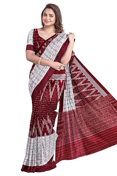 Odisha Sambalpuri Handloom Ikat Women's Cotton Saree Traditional Craftsmanship Double Ikat Weaving Floral and Rich Cultural Heritage (M-19) - Saree