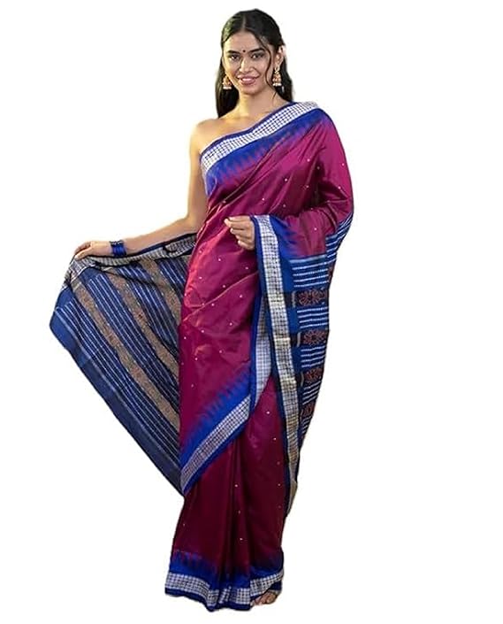 Handmade Pure Bomkai Silk Saree Khandua Natural Silk Ikkat Sambalpuri Saree For Women/Ethnic Wear/Traditonal Saree/Handloom Saree With Regular Fit Blouse Piece - Saree