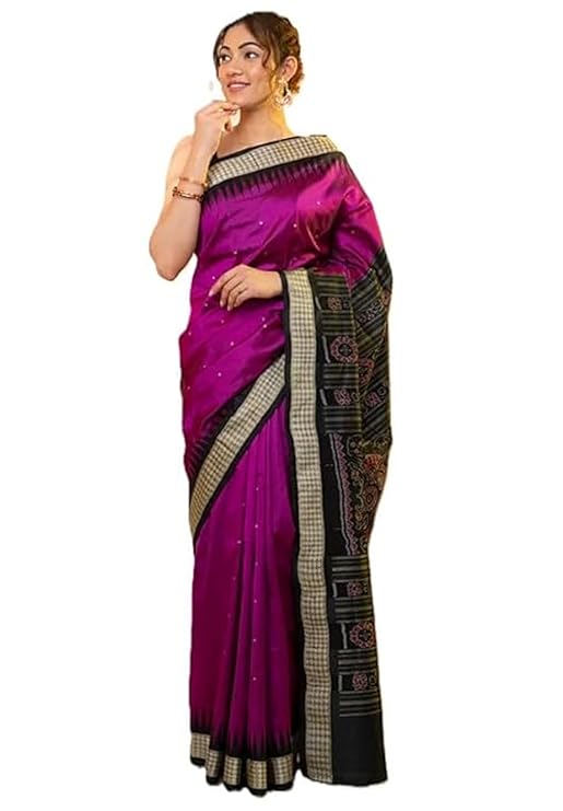 Handmade Pure Bomkai Silk Saree Khandua Natural Silk Ikkat Sambalpuri Saree For Women/Ethnic Wear/Traditonal Saree/Handloom Saree With Regular Fit Blouse Piece - Saree