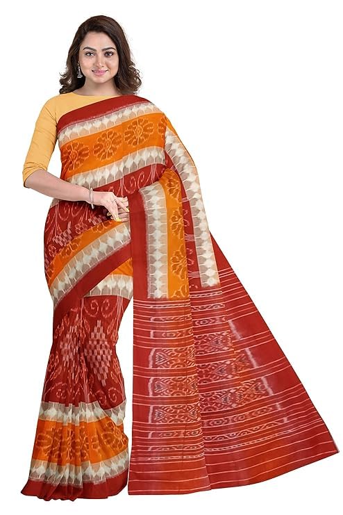 Odisha Sambalpuri Handloom Ikat Women's Cotton Saree, Utkal Handloom Handmade Pure Cotton Khandua Saree, Ikkat Orissa Traditional Handloom Saree Without Blouse - Saree