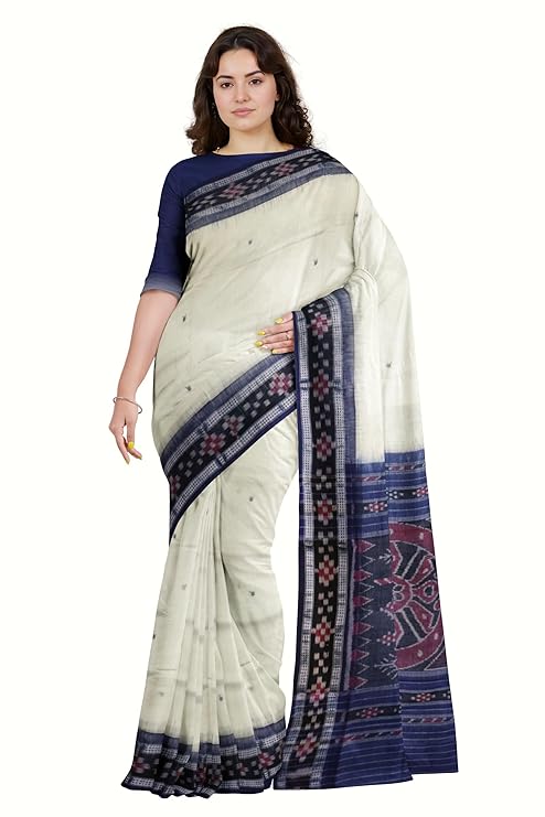 Odisha Sambalpuri Handloom Ikat Women's Cotton Saree Traditional Craftsmanship Double Ikat Weaving Floral and Rich Cultural Heritage (M-6) - Saree