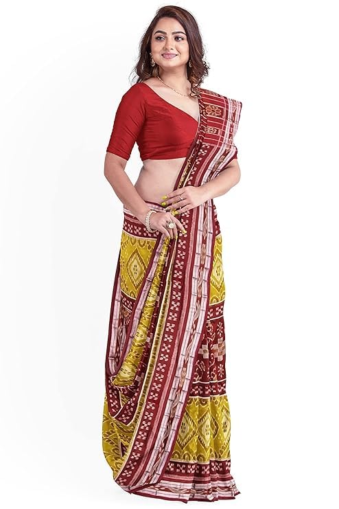 Odisha Sambalpuri Handloom Ikat Women Cotton Saree, Utkal Handloom Handmade Pure Cotton Khandua Saree, Ikkat Orissa Traditional Handloom Saree Without Blouse EMS7 - Saree