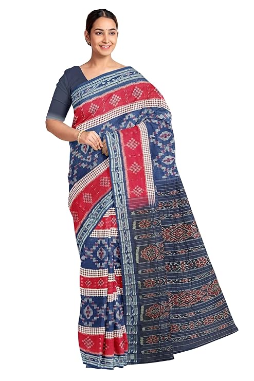 Odisha Sambalpuri Handloom Ikat Women Cotton Saree, Utkal Handloom Handmade Pure Cotton Khandua Saree, Ikkat Orissa Traditional Handloom Saree Without Blouse EMS26 - Saree