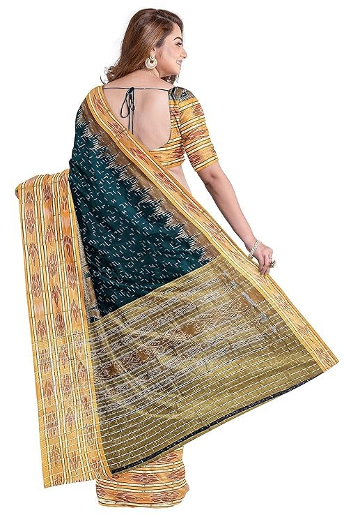 Odisha Sambalpuri Handloom Ikat Women Cotton Saree, Utkal Handloom Handmade Pure Cotton Khandua Saree, Ikkat Orissa Traditional Handloom Saree Without Blouse EMS27 - Saree