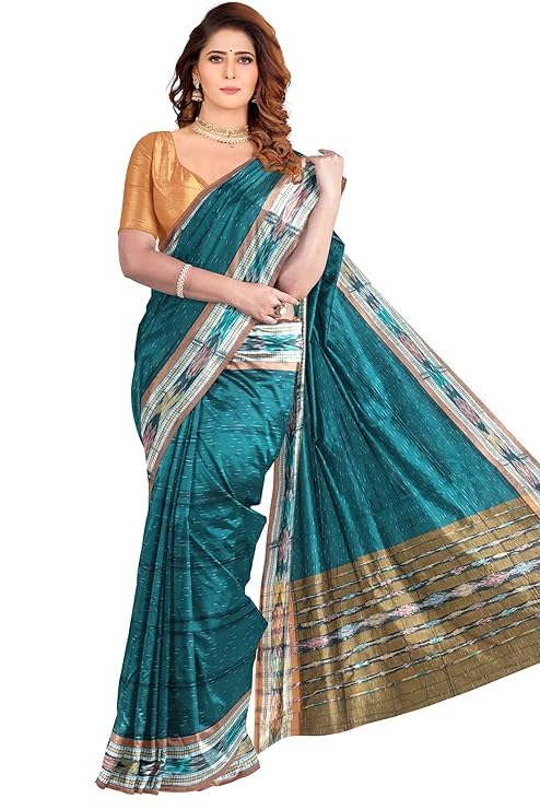 Saree Women's Cotton Saree Utkal Handloom Handmade Pure Cotton Khandua Natural Cotton Ikat Sambalpuri Saree For Women Ikat Handloom Saree For Women - Saree