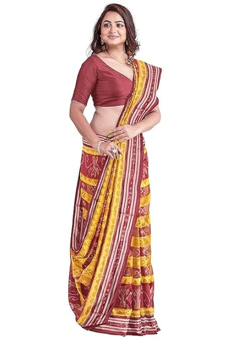 Odisha Sambalpuri Handloom Ikat Women Cotton Saree, Odisha Handloom Handmade Pure Cotton Khandua Saree, Ikkat Orissa Traditional Handloom Saree Without Blouse EMS66 - Saree