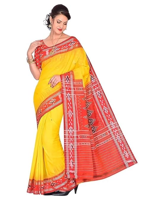 Odisha Sambalpuri Handloom Ikat Women Cotton Saree, Odisha Handloom Handmade Pure Cotton Khandua Saree, Ikkat Orissa Traditional Handloom Saree Without Blouse EMS139 - Saree