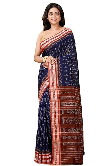 Odisha Sambalpuri Handloom Ikat Women Cotton Saree, Odisha Handloom Handmade Pure Cotton Khandua Saree, Ikkat Orissa Traditional Handloom Saree Without Blouse EMS160 - Saree