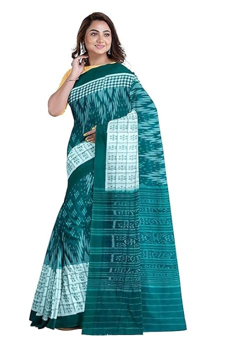 Odisha Sambalpuri Handloom Ikat Women Cotton Saree, Odisha Handloom Handmade Pure Cotton Khandua Saree, Ikkat Orissa Traditional Handloom Saree Without Blouse EMS168