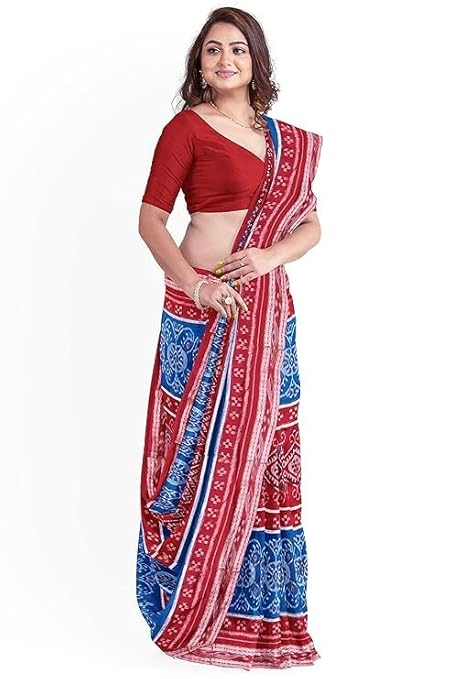 Odisha Sambalpuri Handloom Ikat Women Cotton Saree, Odisha Handloom Handmade Pure Cotton Khandua Saree, Ikkat Orissa Traditional Handloom Saree Without Blouse EMS169