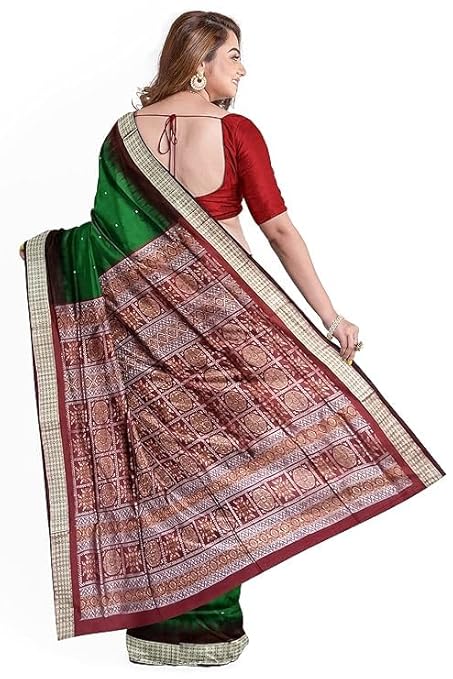 Utkal Handloom Handmade Pure Bomkai Silk Saree Khandua Natural Silk Ikkat Sambalpuri Saree For Women/Ethnic Wear/Traditonal Saree/Handloom Saree With Regular Fit Blouse Piece