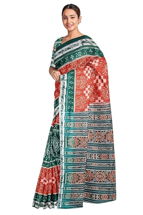 Odisha Sambalpuri Handloom Ikat Women Cotton Saree, Odisha Handloom Handmade Pure Cotton Khandua Saree, Ikkat Orissa Traditional Handloom Saree Without Blouse - Saree by Utkal Handlooms