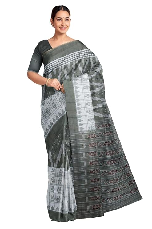 Odisha Sambalpuri Handloom Ikat Women Cotton Saree, Odisha Handloom Handmade Pure Cotton Khandua Saree, Ikkat Orissa Traditional Handloom Saree Without Blouse 144 - Saree by Utkal Handlooms