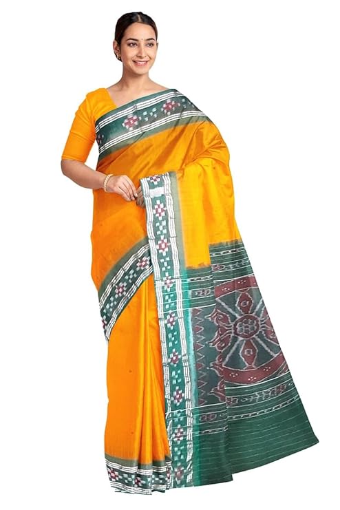 Odisha Sambalpuri Handloom Ikat Women Cotton Saree, Odisha Handloom Handmade Pure Cotton Khandua Saree, Ikkat Orissa Traditional Handloom Saree Without Blouse 166 - Saree by Utkal Handlooms